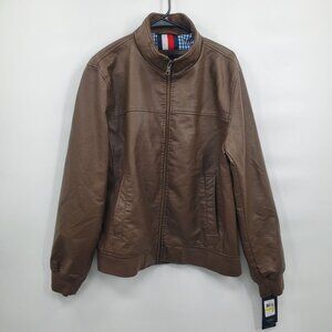 Tommy Hilfiger Faux Leather Bomber Jacket Men Size Medium NWT Classic Fit